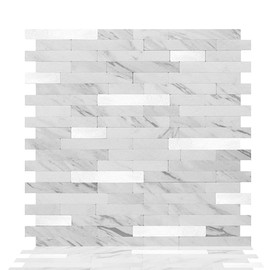 Tic Tac Tiles Peel and Stick Self Adhesive Removable Stick On Kitchen Backsplash Bathroom Metallic Tiles (Marble White, 1)