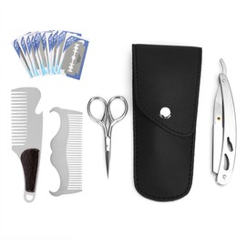 6pcs Beard Kit Shaving Knife Blade Beard Brush Scissors Storage Bag Modeling SetBeard Care Set