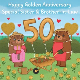 Hunts England - Sister And Brother In Law 50th Anniversary Card - Golden Anniversary - 50 Years - Cute Fun Bears Card For Sister & Brother-in-Law - Love Story Collection