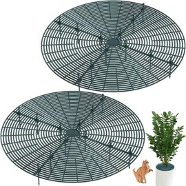 Tianher Flower Pot Protector, 2 Pieces, Large Cuttable Flower Pot Grid with Deep Stakes, Flower Pot Cover, Protection Against Cats, for Protection of Children, Pets, 52 cm (Dark Green)