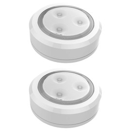 Brilliant Evolution Ultra Thin Wireless LED Touch Lights - Battery Operated Under Cabinet Lighting - Round Puck Lights for Closet, Countertop - Stick On Push Light for Home Decor - Pack of 2