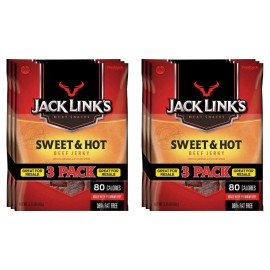JACK LINK'S SWEET & HOT BEEF JERKY 3.25OZ, 3 PACK X 2 = TOTAL 6 PACKS