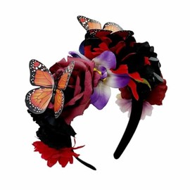 Handcess Leuchtender mexikanischer Blumenkronen-Stirnband, LED-Schmetterlings-Haarband, leuchtendes Kostüm, Haarreif, Party, Blumen-Haarschmuck für Frauen