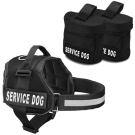 Service Dog Vest with Hook and Loop Straps and Detachable Backpacks - Harnesses in 7 Sizes from XXS to XXL - Service Dog Harness Features Reflective Patch and Comfortable Mesh Design (Black, Large)