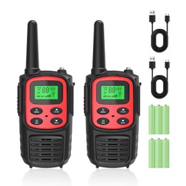 Rechargeable Walkie Talkies,Fvamom Walkies Talkies for Adults with 22 Channels,Long Range Walkie Talkies with NOAA Weather Channels,VOX LCD Display LED Flashlight (Red)