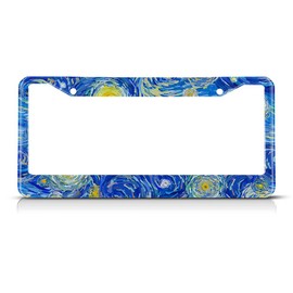 Beabes Starry Night Painting License Plate Frame Blue Sky Car Frames, License Plates Holder， Art Artwork License Plate Aluminum Metal Frames for Women Men Auto Decoration