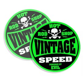 Speed Demon Hot Rod Shop Vintage Speed Decals Powered By Evil Stickers Hot Rod Shop GREEN 4" 2-pack  #764