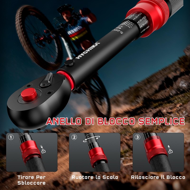 HYCHIKA Kit da 13 Chiavi Dinamometriche 1/4" 5-25Nm, Precisione ±2%,