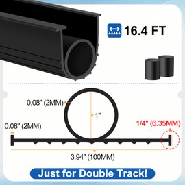 MYFAMIREA Garage Door Bottom Seals Rubber 16.4FT Weather Stripping Weatherproof Seal Replacement Strip Kit with 1/4" T Ends & 2 End Plugs, Universal U+O Ring Buffering Sealing for Double Track, Black