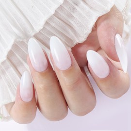 Beautilux Medium Press On Nails Almond 280Pcs Ombre White, 14 Sizes Acrylic Nails Press On Artificial Nails for Women(OJP280-AM-01)