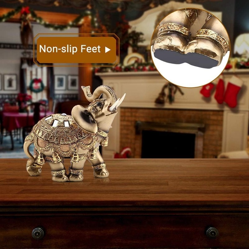 Moncer Elephant Statue, Feng Shui Lucky Elephant Figurine, Golden Elegant