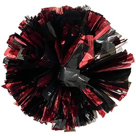 PUZINE 2pack 12" Cheerleading Metallic Foil & Plastic Ring Pom Poms Cheerleading Poms (80g) (Black and red)