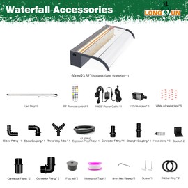 Pool Fountain, LONGRUN Waterfall Spillway for Koi Ponds - 23.6" Transparent Acrylic Waterfall with APP Control & Multi-Color LED Lights for Swimming Pool, Garden Pond, Patios, Spa Decoration