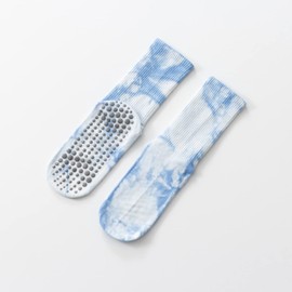 Yoga Pilates Socks with Grips for Women Non Slip Colorful Tie Dye Cushioned Crew Socks for Barre Ballet Dance (Blue)