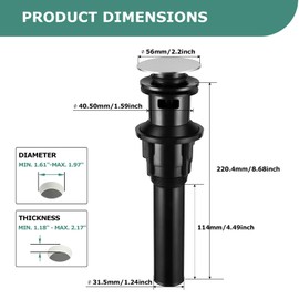 PARLOS Pop Up Drain Stopper with Overflow for Bathroom Sink Faucet Vessel Vanity, Brushed Nickel, 20714