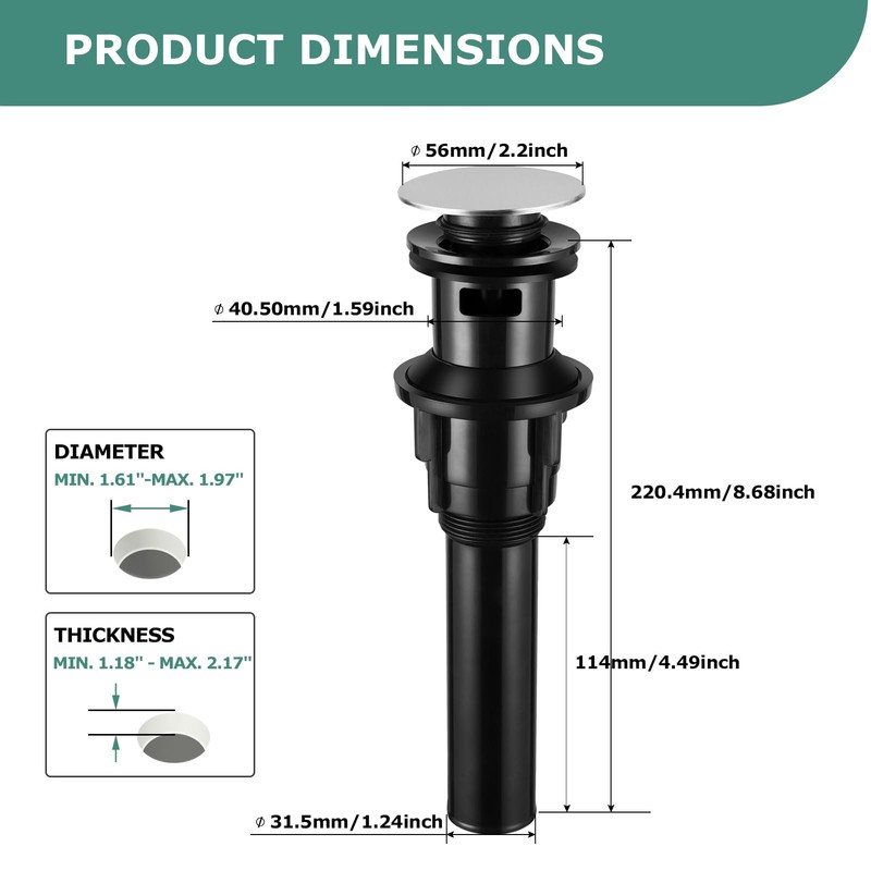 PARLOS Pop Up Drain Stopper with Overflow for Bathroom Sink