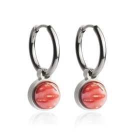 Silber Ohrringe Creolen mit Anhänger zum Wechseln • Edelstahl Ohrhänger mit Charm in rot • nickelfrei & wasserfest • MIX AND MATCH • Ø 16 mm