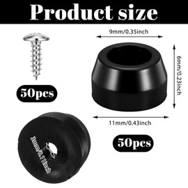 Gtziqa 50 Pcs Rubber Feet Non-Slip Soft Cutting Board Feet Pads Kit with Built-in Stainless Steel Washer and Screws for Furniture Appliances Rubber Bumpers, Black (Small)
