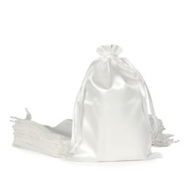 Tapleap 5" x 8" White Satin Cloth Gift Bags, Jewelry Bags, Wedding, Graduation Favor Drawstring Bags Baby Shower, Father's Day Gift Bags 30 per Pack