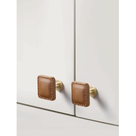 JIASENBAO 2 Pack Brown Leather Drawer Pulls Square Leather Handles Cabinet knobs for Kitchen Bathroom Cabinets Dressers Furniture Handles