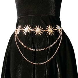 Sun Celestial Gold Chain Belt for Waist or Hip Moon Star Boho Greek Goddess Toga Chunky Jewelry Belt Gypsy Cleopatra Fairy Egyptian Golden Renaissance Statement Body Chain for Skirt Jumpsuit Dresses