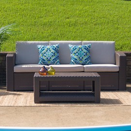 Flash Furniture Seneca Indoor/Outdoor Chocolate Brown Faux Rattan Coffee Table with Open Storage