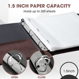 Marspark 2 Pcs Vintage Hardback 3 Ring Binder Professional Leather Binder Organizer Round Rings Holds 200 Sheets with 2 Inner Pockets(1.5 Inch,Brown, Black)