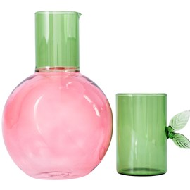 ban.do Cute Glass Carafe, Bedside Water Pitcher, Novelty/Unique/Fruit Pitcher and Cup, Cherry