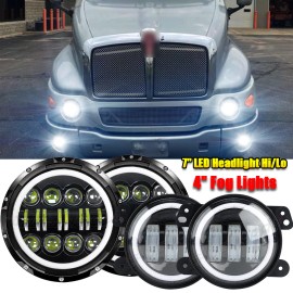 CHUSYYRAY 7" LED Headlight + 4" Fog Lights Hi/Lo Lamp Kit  For Kenworth T2000 1998-2010