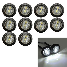 Ricoy 3/4" Round White LED Front Rear Side Marker Indicators Light Waterproof Bullet Clearance Marker Light 12V for Car Truck (Pack of 10)