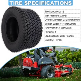 24×12-12 Tubeless Tire - 6PR-24x12.00-12 Lawn Mower Tubeless Tires