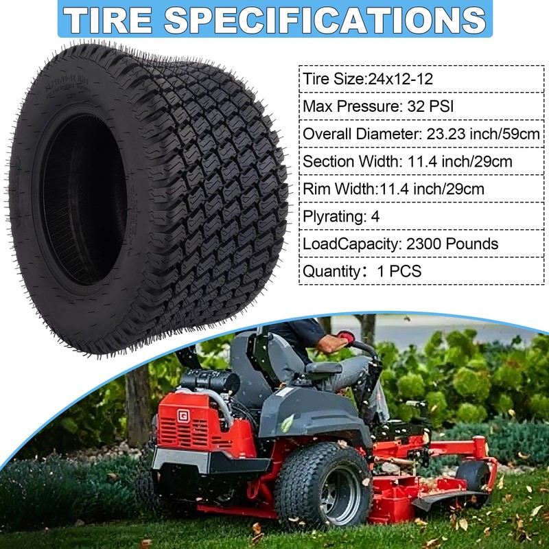 24×12-12 Tubeless Tire - 6PR-24x12.00-12 Lawn Mower Tubeless Tires
