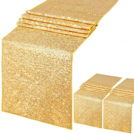 Pack of 2 Gold Table Runners 35 x 200 cm Sequin Table Runner Shiny Table Runner for Parties Weddings Birthdays Christmas Engagement Christening Golden Wedding Decoration