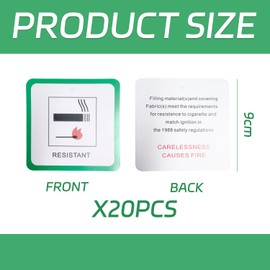 20 Hanging Fire Safety Labels, Equipped with Ropes, Furniture Flame Retardant Labels, and Product Fire Safety Warning Labels.