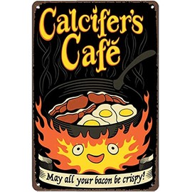 Retro Vintage Metal Tin Sign Calcifers Cafe May All Your Bacon be Crispy Sign Poster for Home Garden Kitchen Bar Cafe Restaurant Garage Wall Decor 6x8 Inch