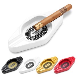 CIGARLOONG Cigar Ashtray with 2 Holders Travel Ash Tray for Indoor and Outdoor,White(1 Piece)