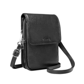 befen Black Crossbody Bag for Women Genuine Leather Phone Bag for Ladies Small Shoulder Bag for Women with RFID Blocking Card Slots