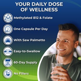Men's Daily Multivitamin – Vegan Methylated Multivitamin for Men with Saw Palmetto, Biotin, Organic Superfoods, Probiotics & Enzymes – Energy, Gut & Optimal Health Support – Easy to Swallow Capsules