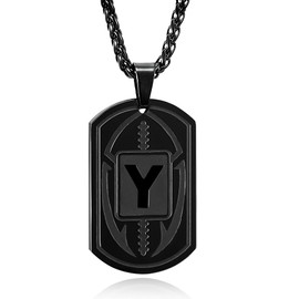 Fervia Football Initial Necklace for Men Boys Kids Teen Dog Tag Stainless Steel Black Letter Pendant Sport Football Athletes Jewelry Gifts for Men Boyfriend with 22+2 Inches Stainless Steel Chain(Y)