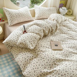 MOTNTD Floral Duvet Cover Twin XL Boho Muslin Cotton Comforter Cover Twin XL Double Gauze Farmhouse Chic Cute Duvet Cover Set with 2 Pillow Cases Soft Bedding Set for Girls Rustic Duvet Protector