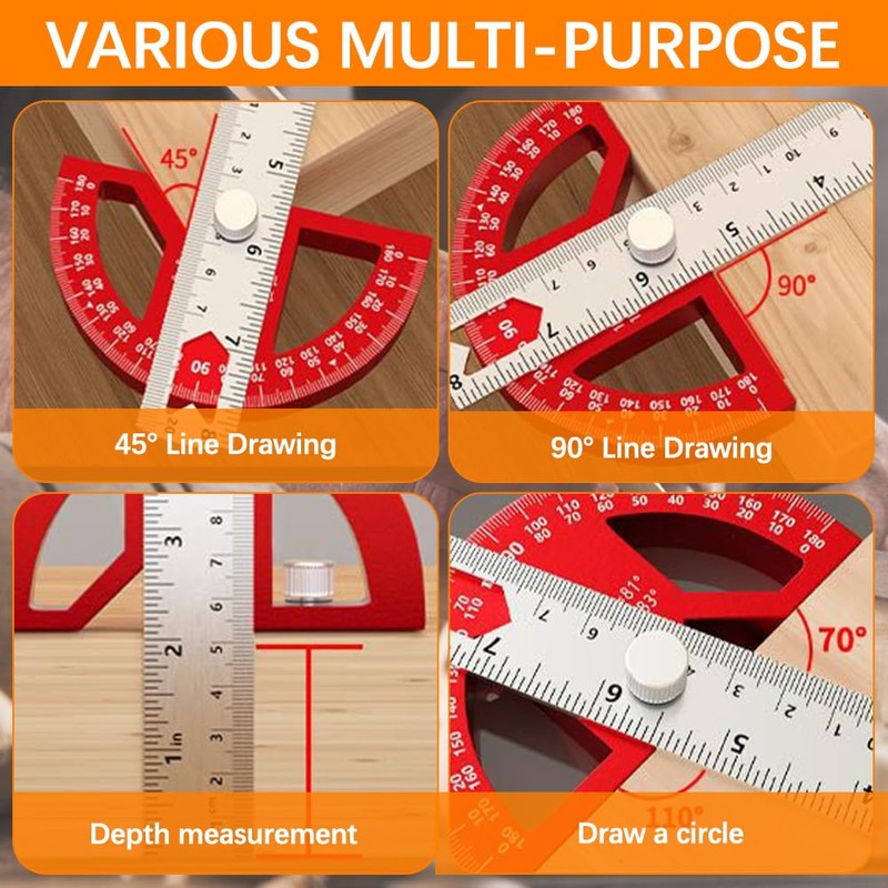FEMONGY Protractor, Metal Protractor, Universal Combination Angle with Ruler Stop