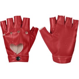 Half Gloves Women Belt Finger Gloves PU Leather Half Finger Performance Gloves Hollo Out Fingerless Gloves (Red, One Size)