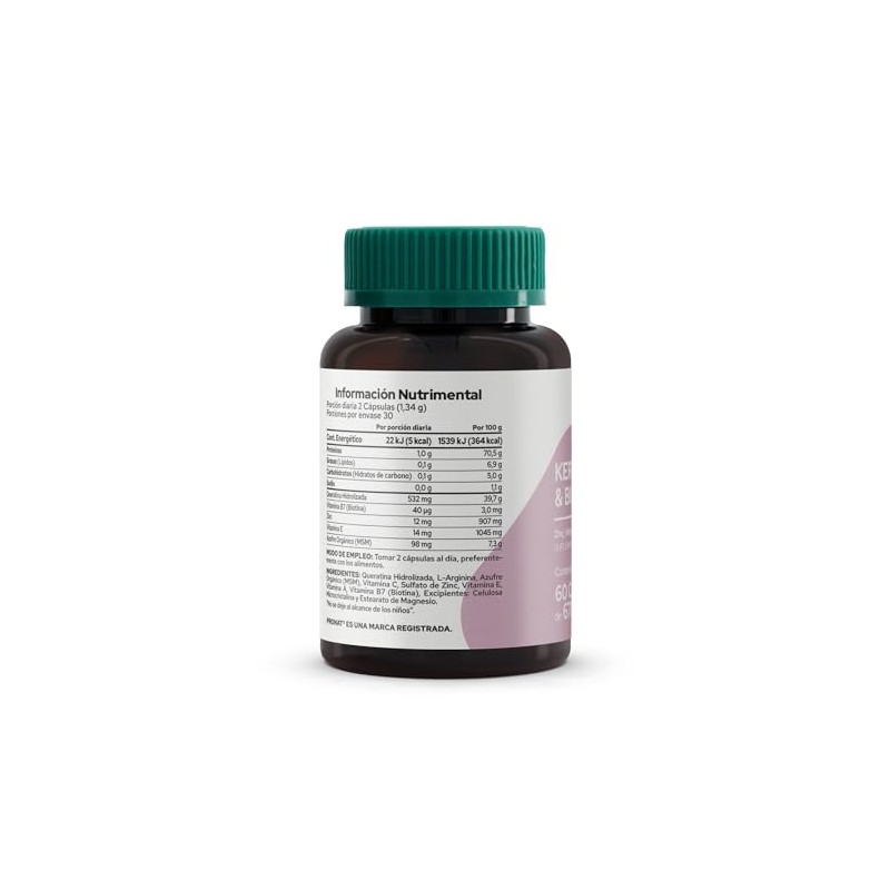 PRONAT Keratina Biotina 60 Cápsulas Suplemento Alimenticio Fórmula con Queratina,