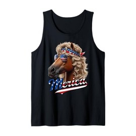 Funny Horse Mullet Wig 4th Of July America Funny Tank Top