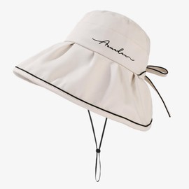 Qzkouma HJAY-50 Women's Hat, UV Protection, Thermal Insulation, Coating Treatment, Wide Brim, Sun Protection, Chin Strap, Folding, Bucket, Sun Protection, UV Protection, Small Face Effect, beige, Free