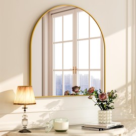 WISSMIELS Arched Wall Mirror - 31"X 33" Arched Bathroom Mirror Gold Bathroom Mirrors for Over Sink for Bedroom Living Room