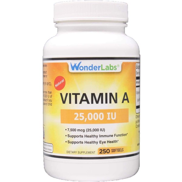 Wonder Laboratories Natural Vitamin-A Oil 25,000 IU as Retinyl Palmitate, from Cod Fish Liver Oil, 250 Softgels