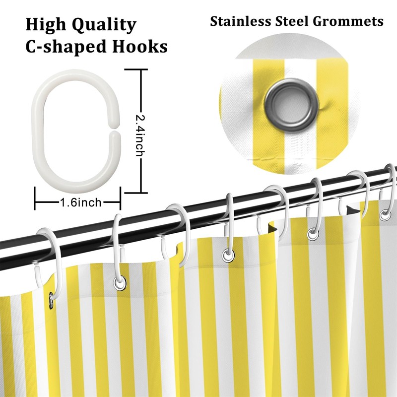 Yellow and White Stripd Shower Curtains for Bathroom Vertical Line