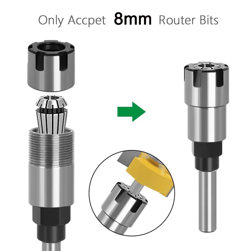 Bestgle 8mm Shank Router Collet Extension Rod Chuck Holder Extender