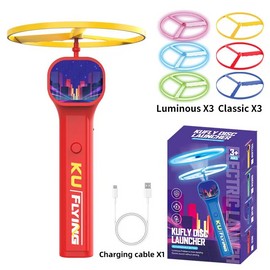 Red Led Light Up Pull String UFO Flying Saucer Disc Adults/Kids Toy